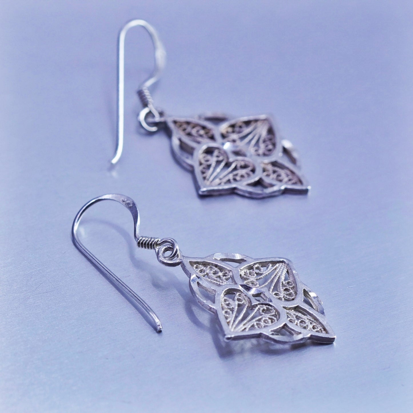 Vintage Sterling 925 silver handmade filigree earrings