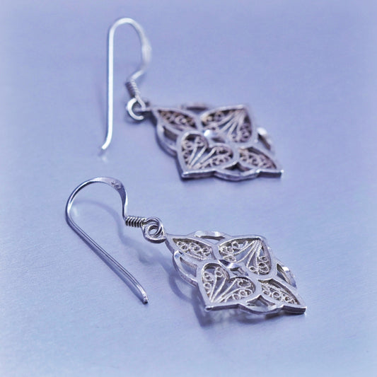 Vintage Sterling 925 silver handmade filigree earrings