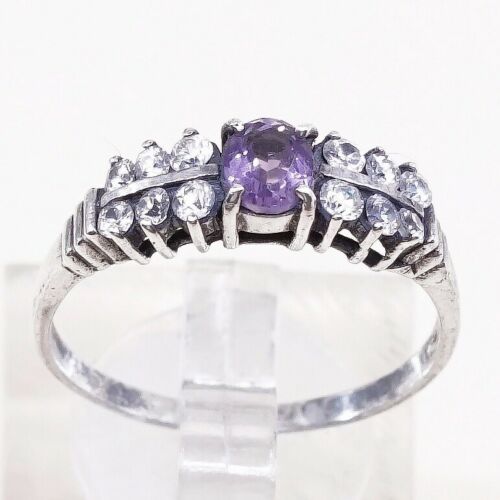 Sz 9, Sterling Silver handmade Ring, 925 Silver Ring W/ amethyst, stamped 925
