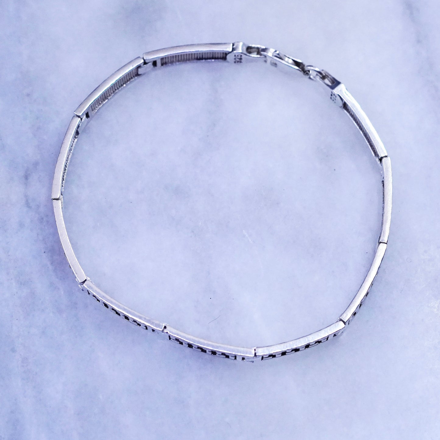 8”, vintage Sterling silver handmade bracelet, textured 925 tennis bar bracelet