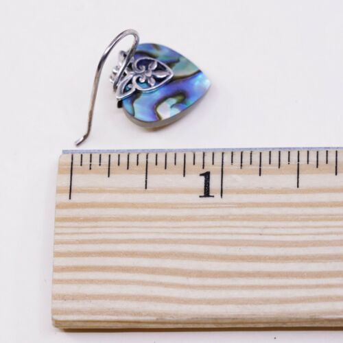 Vtg ATI Indonesia Sterling Silver Handmade Earrings, 925 Heart abalone
