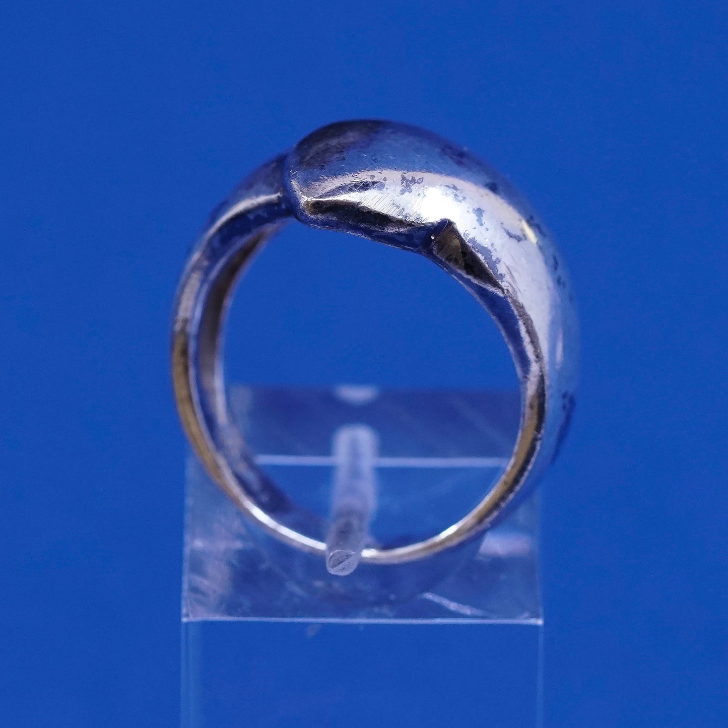 sz 7, vtg Sterling silver handmade ribbed ring, 925 statement ring