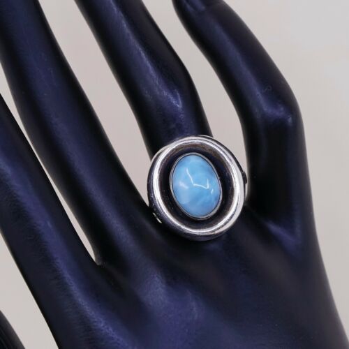 Sz 9.25, Vtg Sterling Silver Handmade Ring, 925 Silver Ring W/ Larimar, Signed