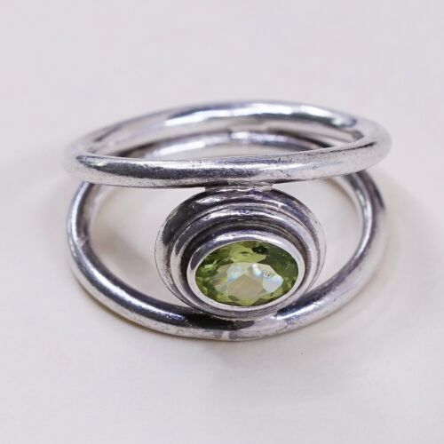 Sz 5, Vtg Sterling Silver Handmade Ring, 925 Silver Band W/ peridot