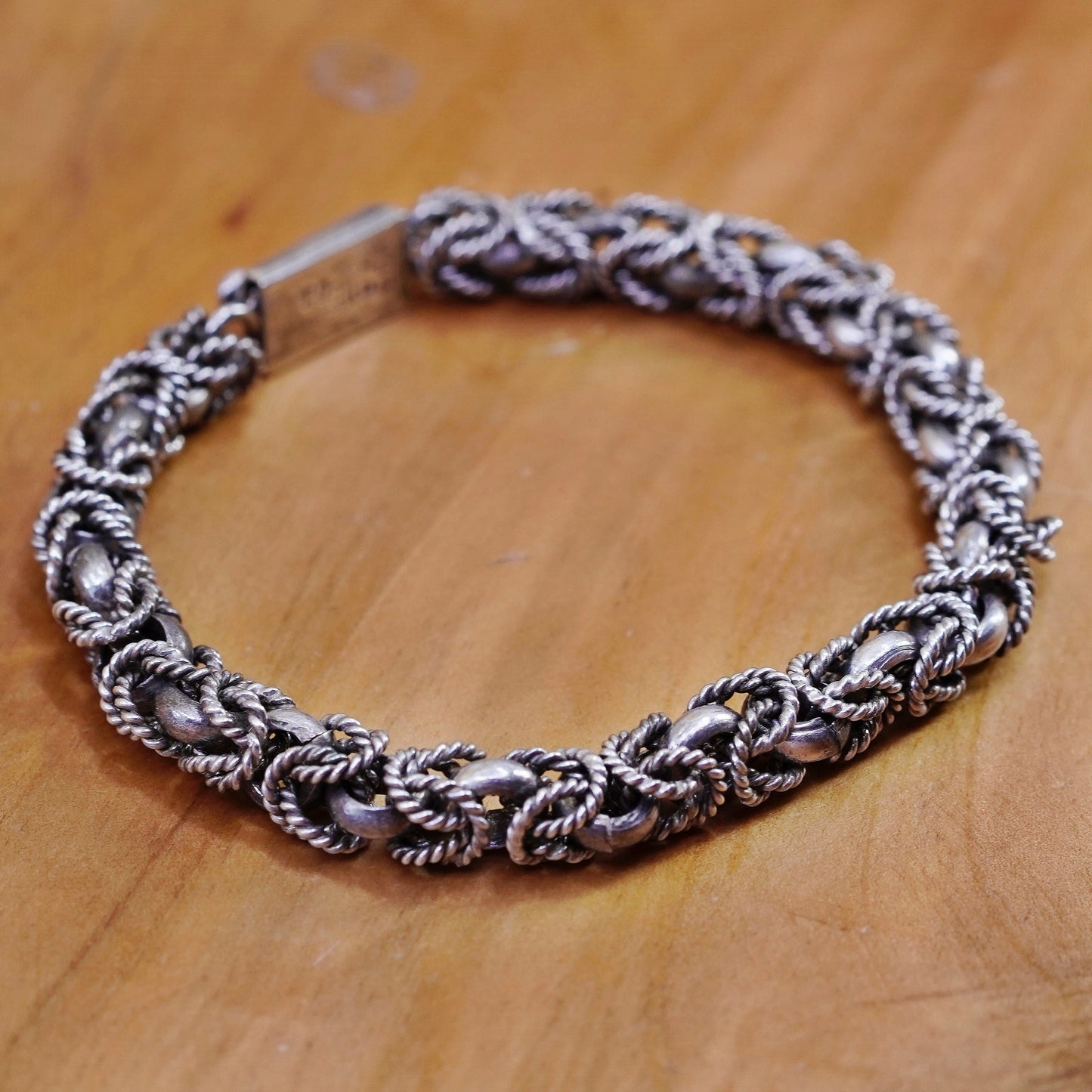 7.25”, vintage Sterling silver men’s bracelet, 925 Byzantine birdcage chain