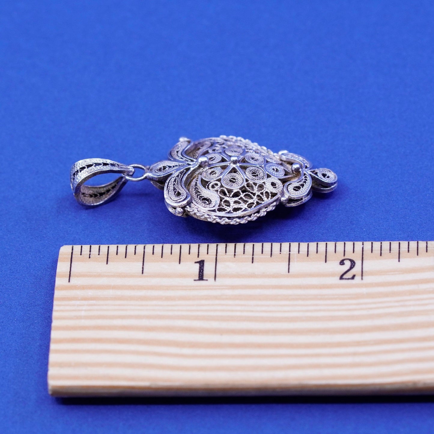 Vintage Sterling silver handmade pendant, puffy 925 filigree heart