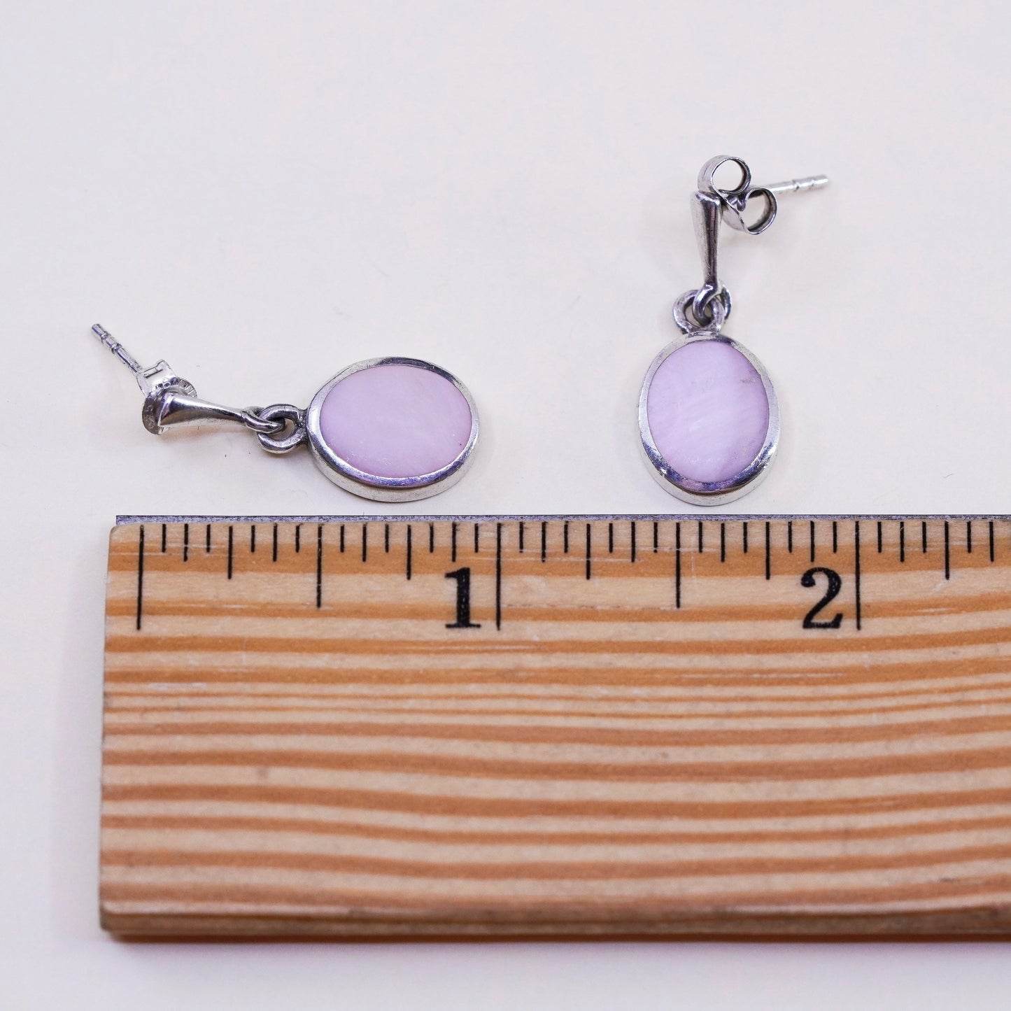 Vintage sterling 925 silver handmade earrings with pink mother of pearl