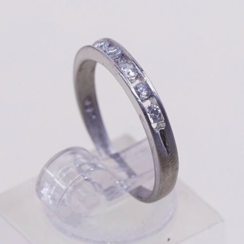 Sz 6.25, Vtg Sterling silver ring, 925 silver statement band w/ cz