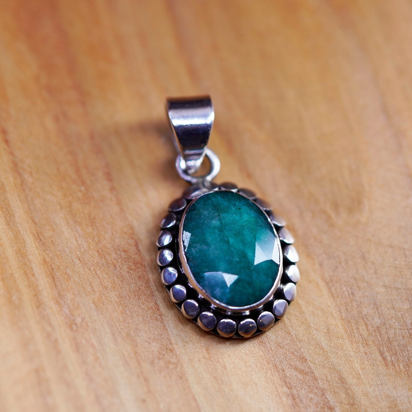 Samuel Benham Bjc Sterling 925 silver handmade pendant with oval emerald bead
