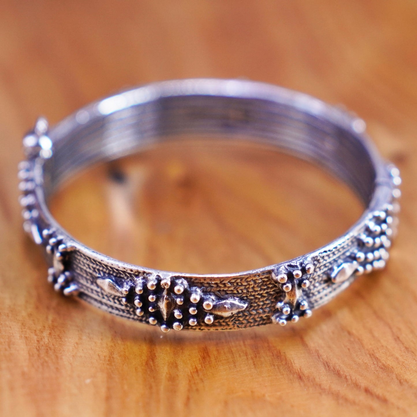 6.25”, Vintage MK Sterling silver handmade bracelet, 925 textured bangle