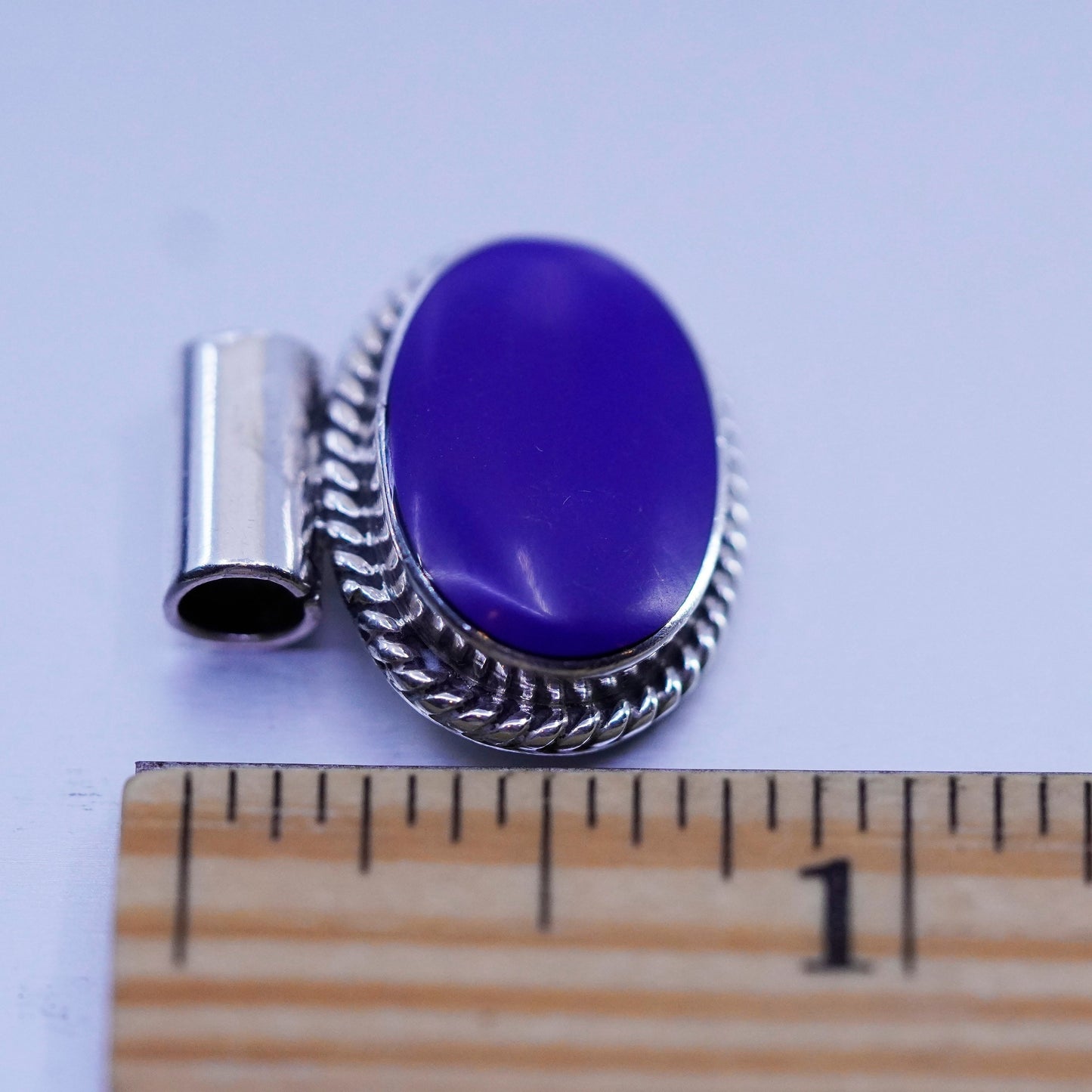 antique sterling 925 silver handmade pendant with blue onyx and cable