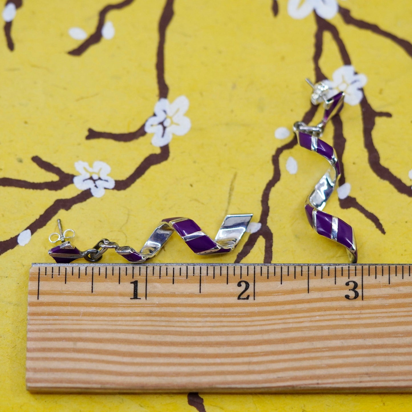 2” Native American Southwestern 925 Sterling silver swirly earrings purple onyx