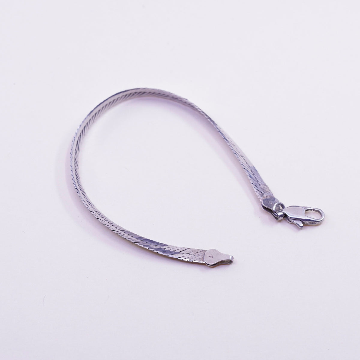 7”, 6mm, Vintage sterling silver herringbone bracelet, Italy 925 chain