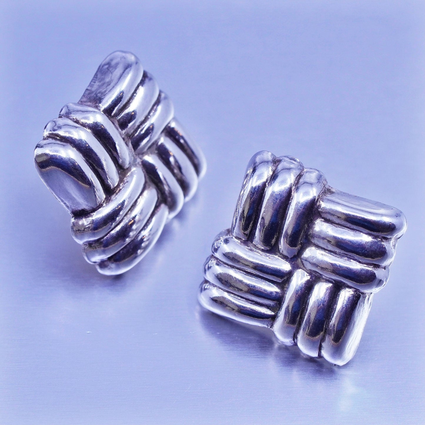 Vintage Sterling 925 silver handmade earrings, square textured studs
