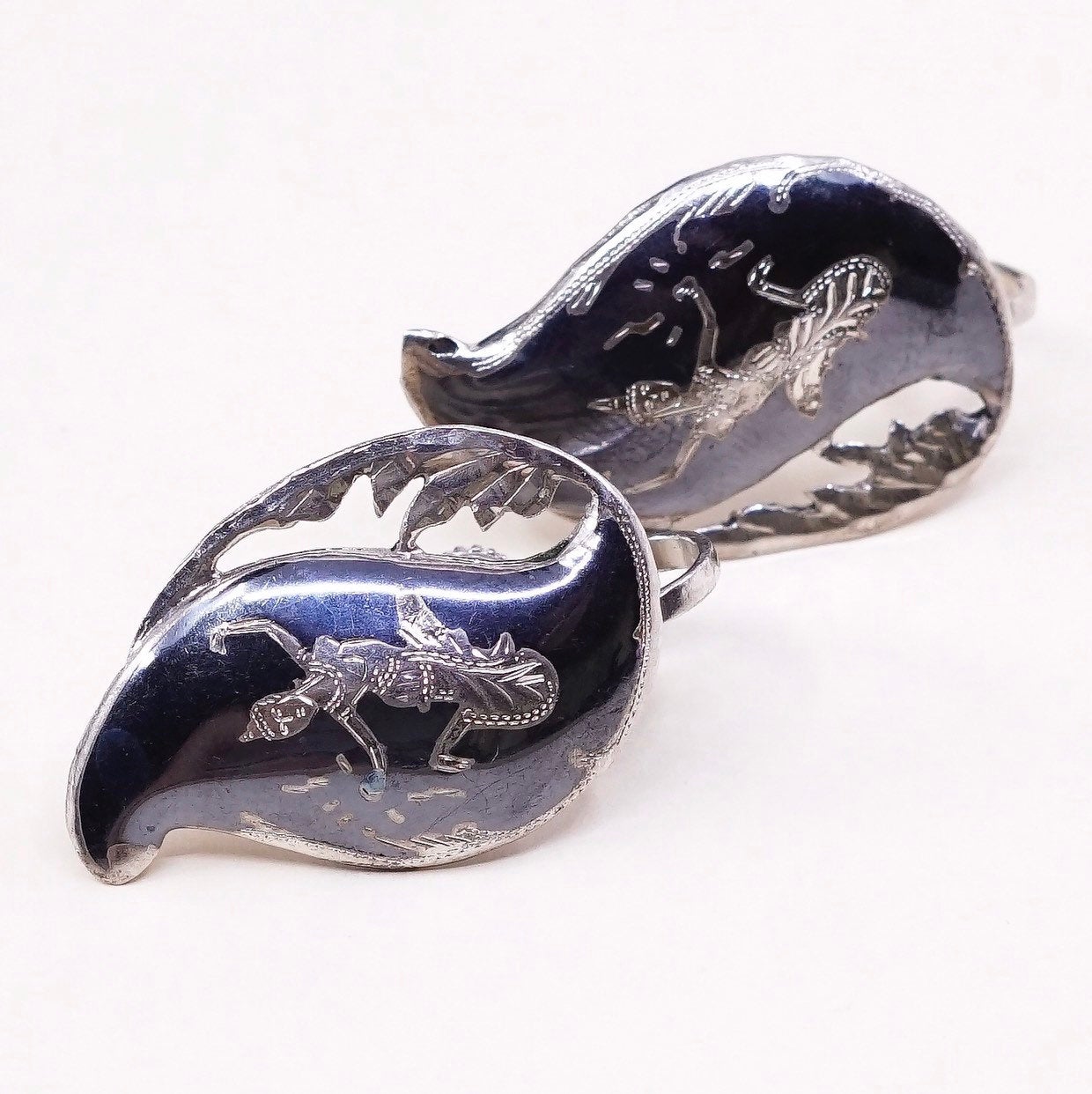 Indian SIAM Sterling silver handmade earrings, 925 screw back w/ goddess