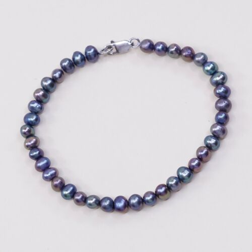 7”, Vtg 4-5mm Tahitian Pearl Bracelet W/ Sterling 925 Silver Clasp