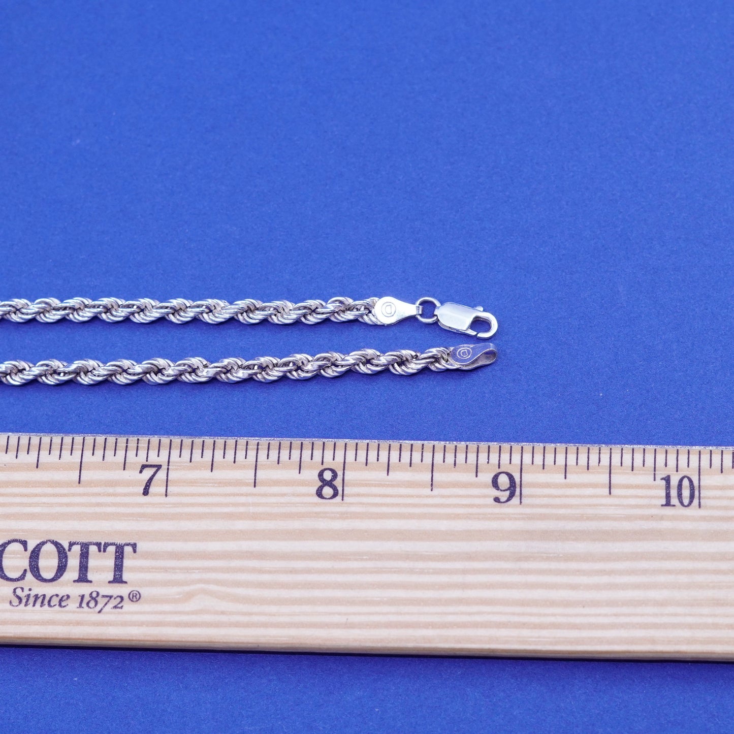 18”, 3mm, vintage Sterling silver handmade necklace, 925 diamond rope chain