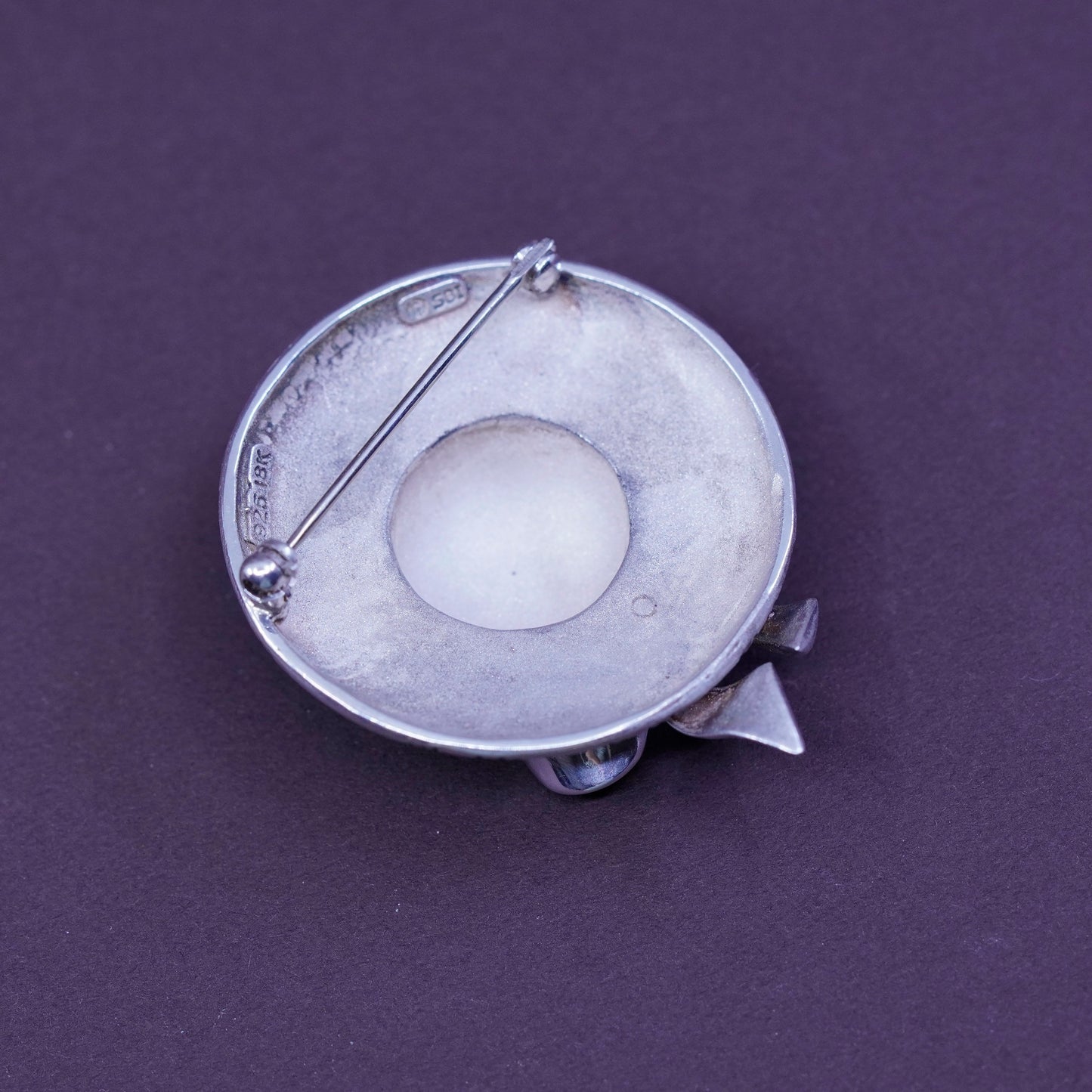 Vintage SBI sterling 925 silver straw beach hat brooch with ribbon bow tie