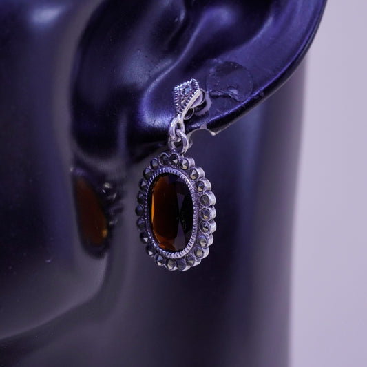 Vintage sterling 925 silver handmade earrings with ruby and Marcasite