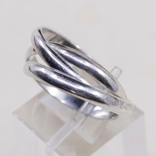 Size 8.25, Vtg Sterling Silver Handmade Ring, 925 Modern Entwinted Band