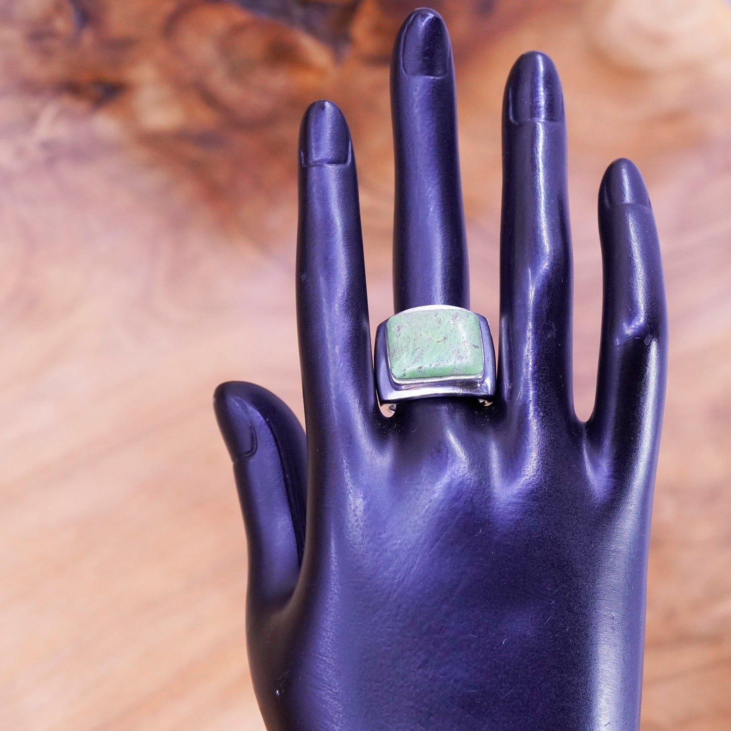 Size 6.75, vintage Sterling 925 silver handmade statement ring square turquoise