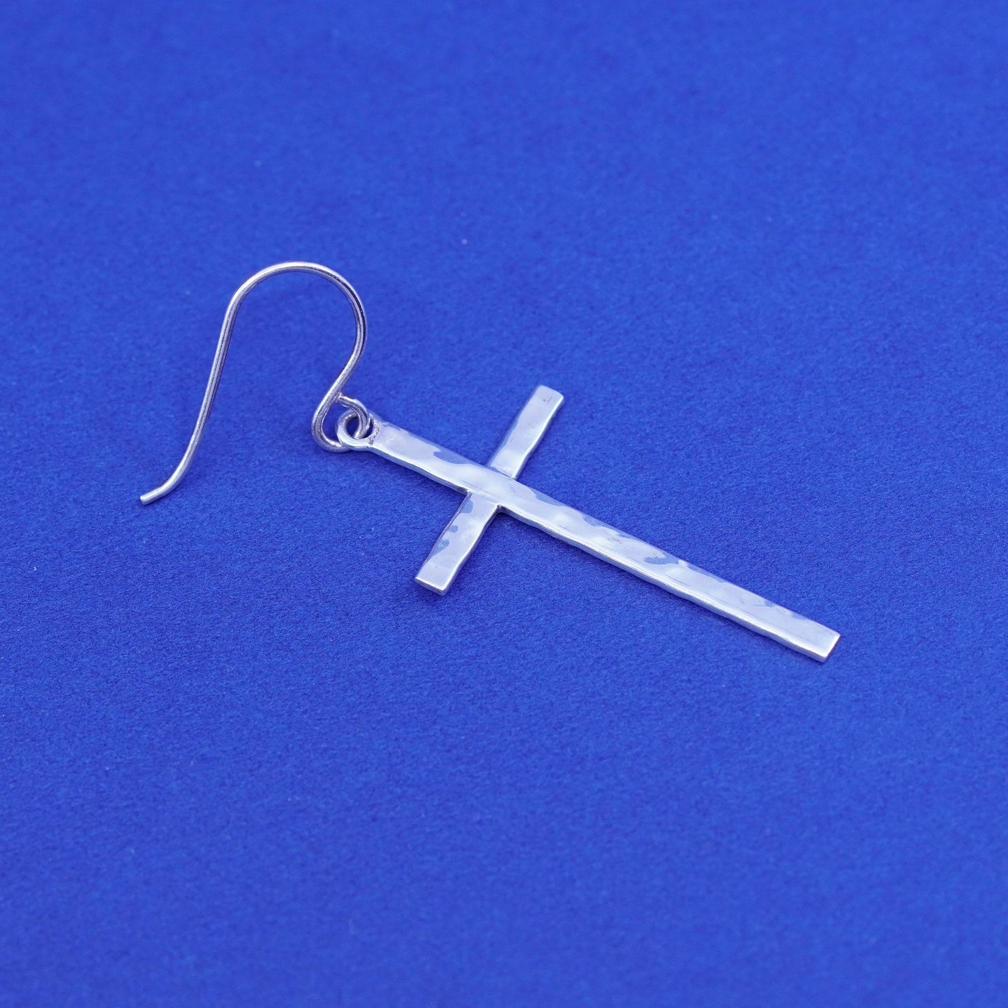 Vintage Sterling silver handmade earrings, hammered 925 cross drops