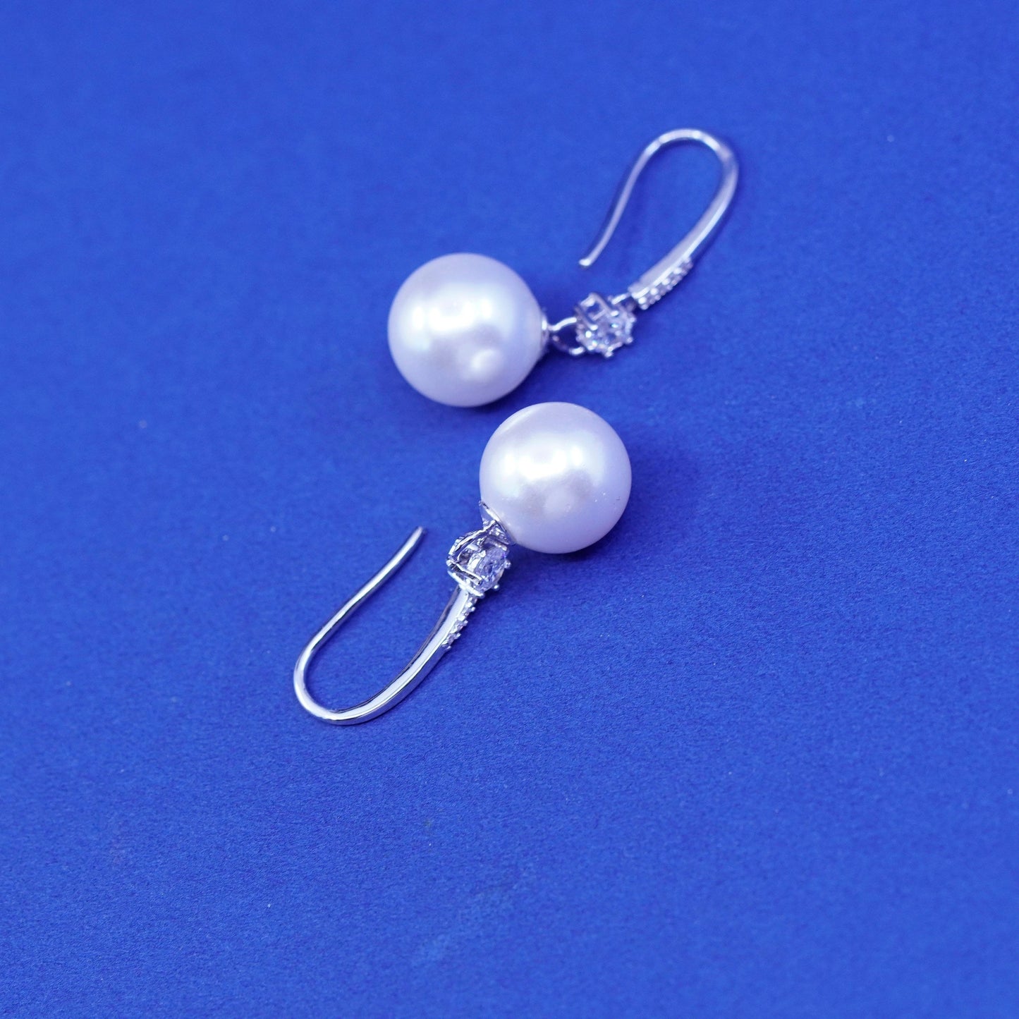 Vintage Sterling silver handmade earrings, 925 hooks with pearl and Cz