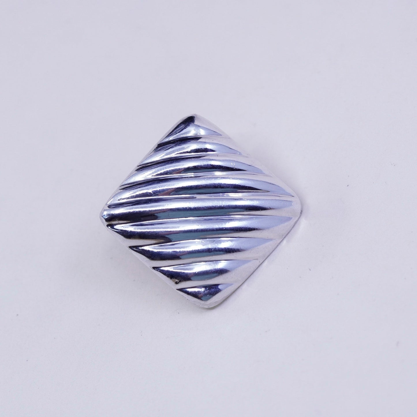 Vintage Modernist Ribbed Sterling silver Earrings, 925 origami studs