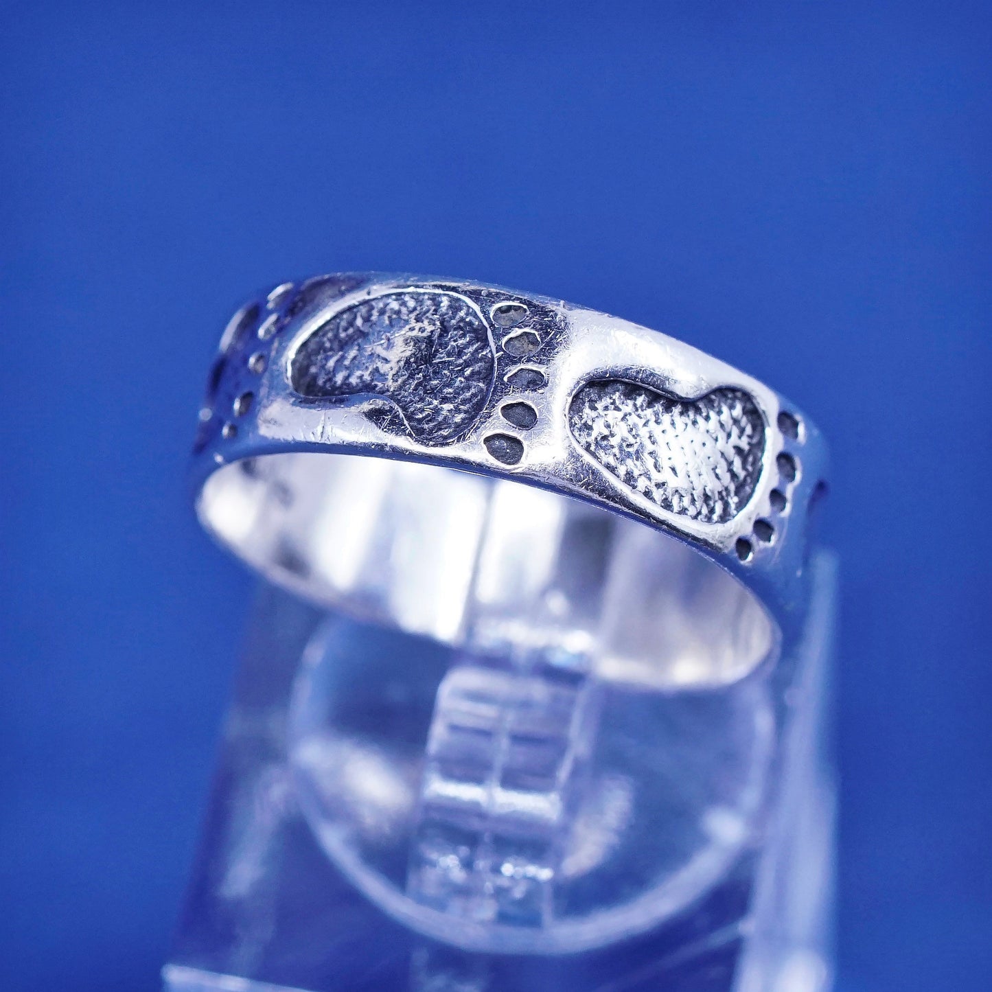 Size 9, vintage sterling silver handmade ring, 925 band with footprint