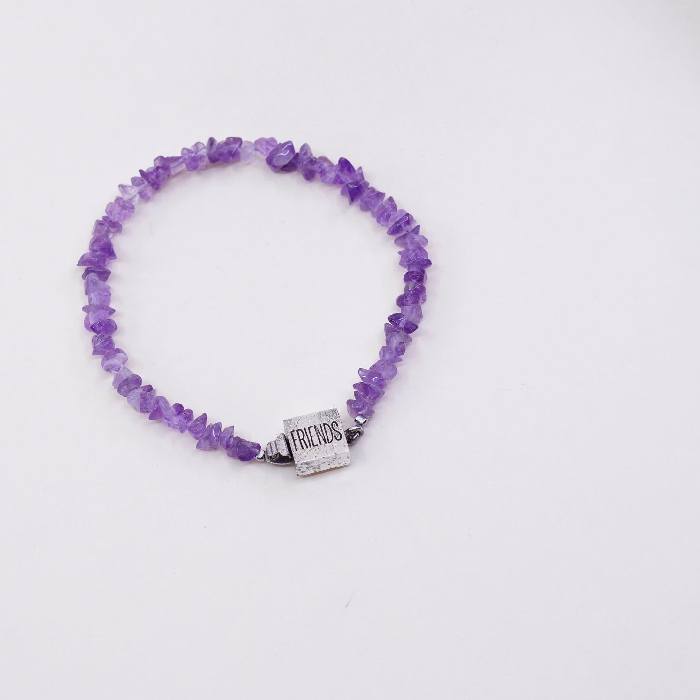 6.75” Vintage Sterling 925 silver handmade bracelet, natural amethyst nugget