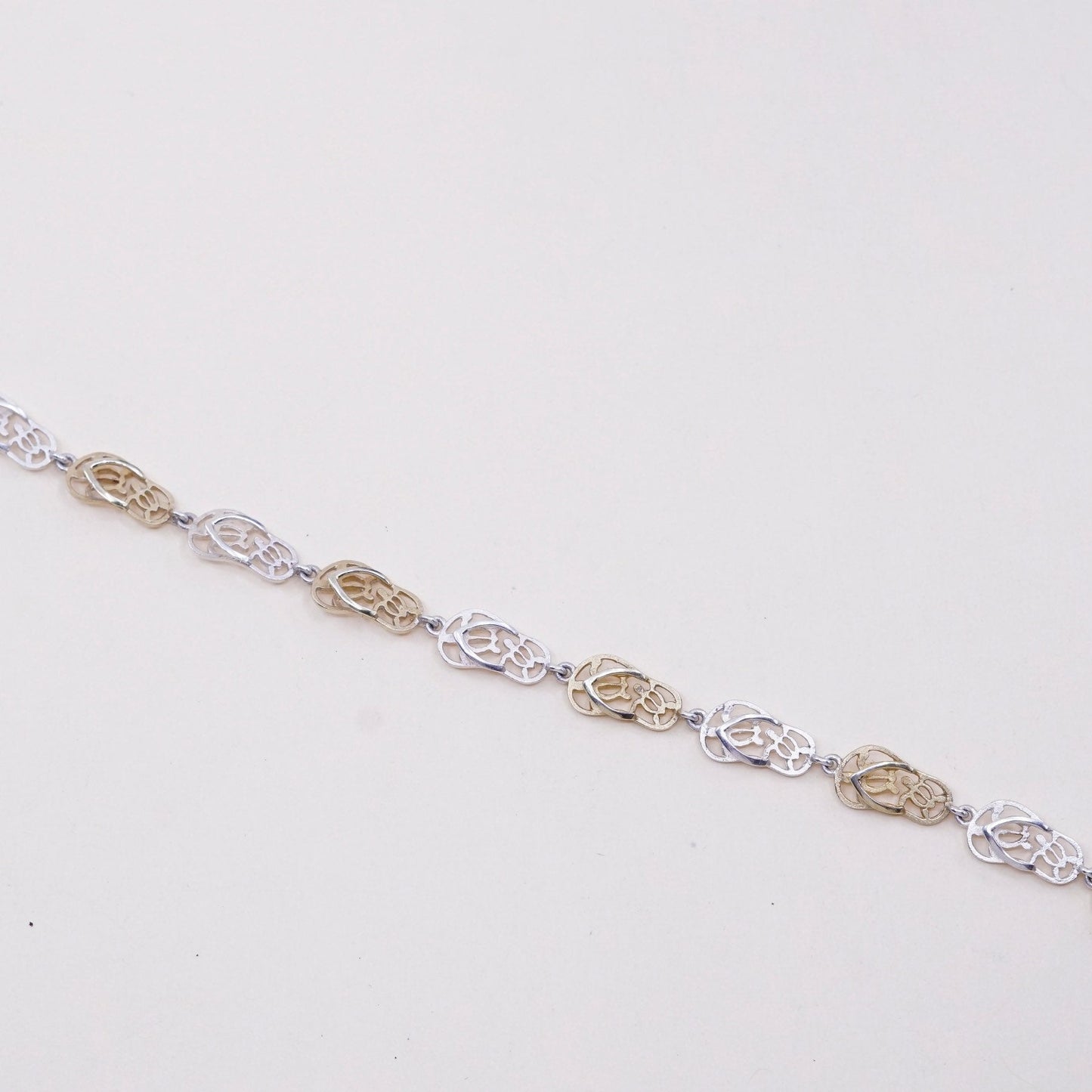 5.5”, vintage two tone sterling 925 silver handmade sandal flip flop bracelet
