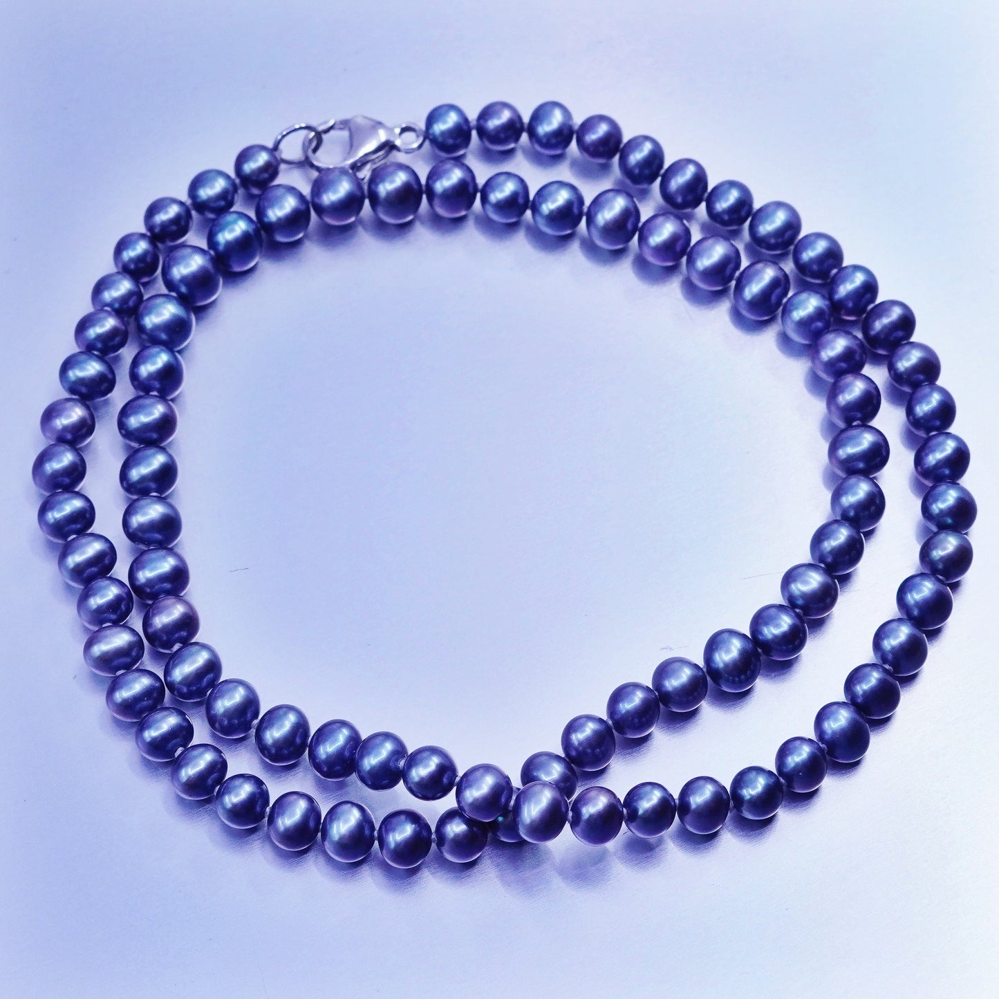 20”, vintage 6mm black pearl necklace with Sterling 925 silver clasp