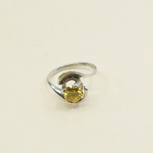 Sz 7.5, Sterling Silver handmade Ring, 925 Silver W/ citrine