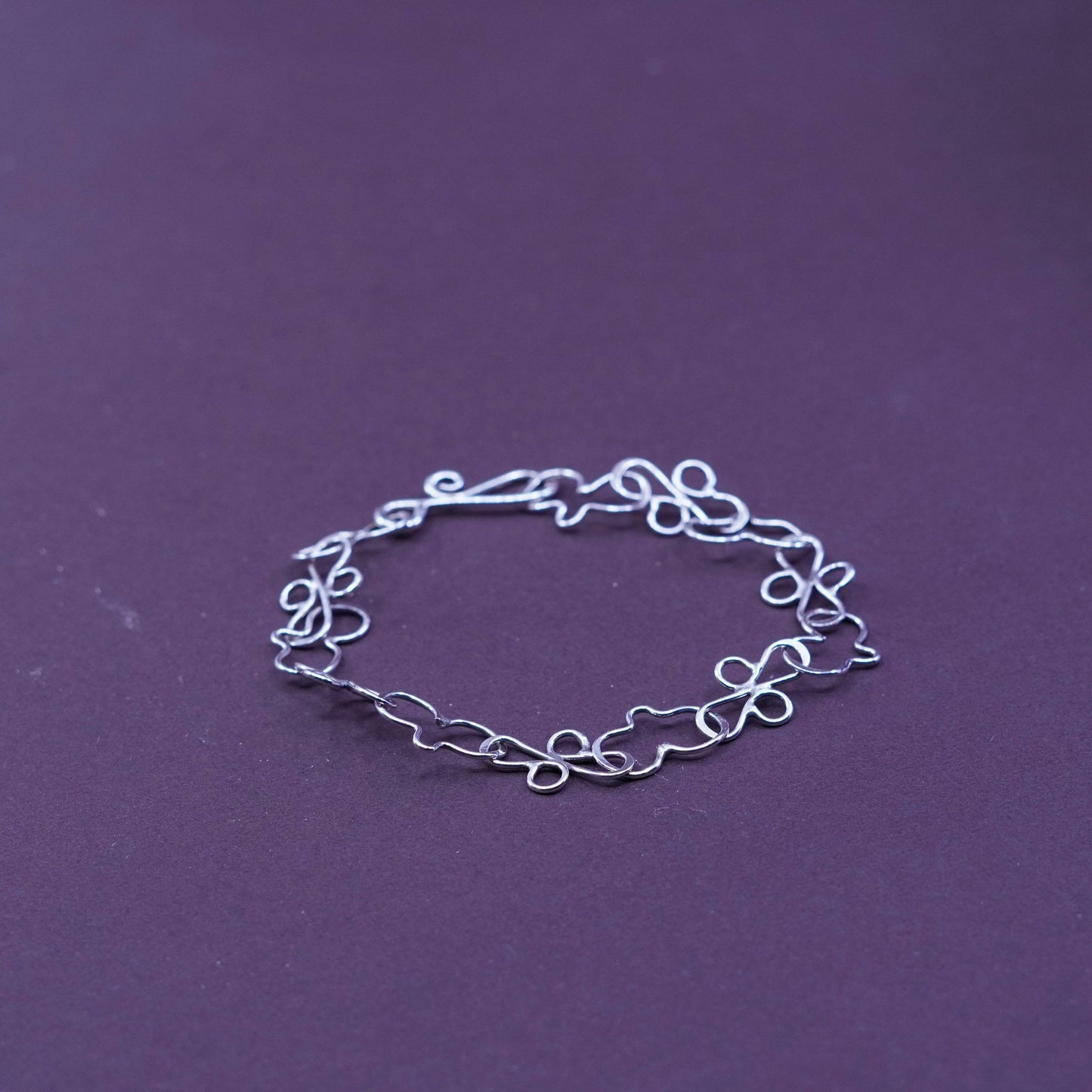 7”, vintage Sterling 925 silver handmade wired circle chain bracelet