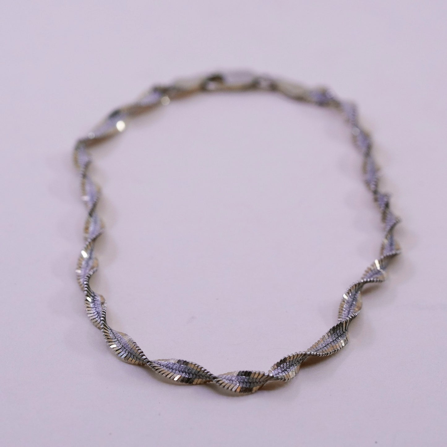 7.75”, vermeil gold sterling silver bracelet, 925 twisted herringbone chain