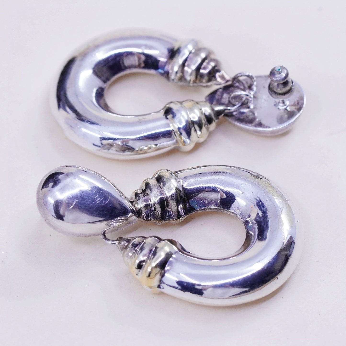 Vintage modern IBB sterling silver handmade earrings, bold 925 teardrop dangle