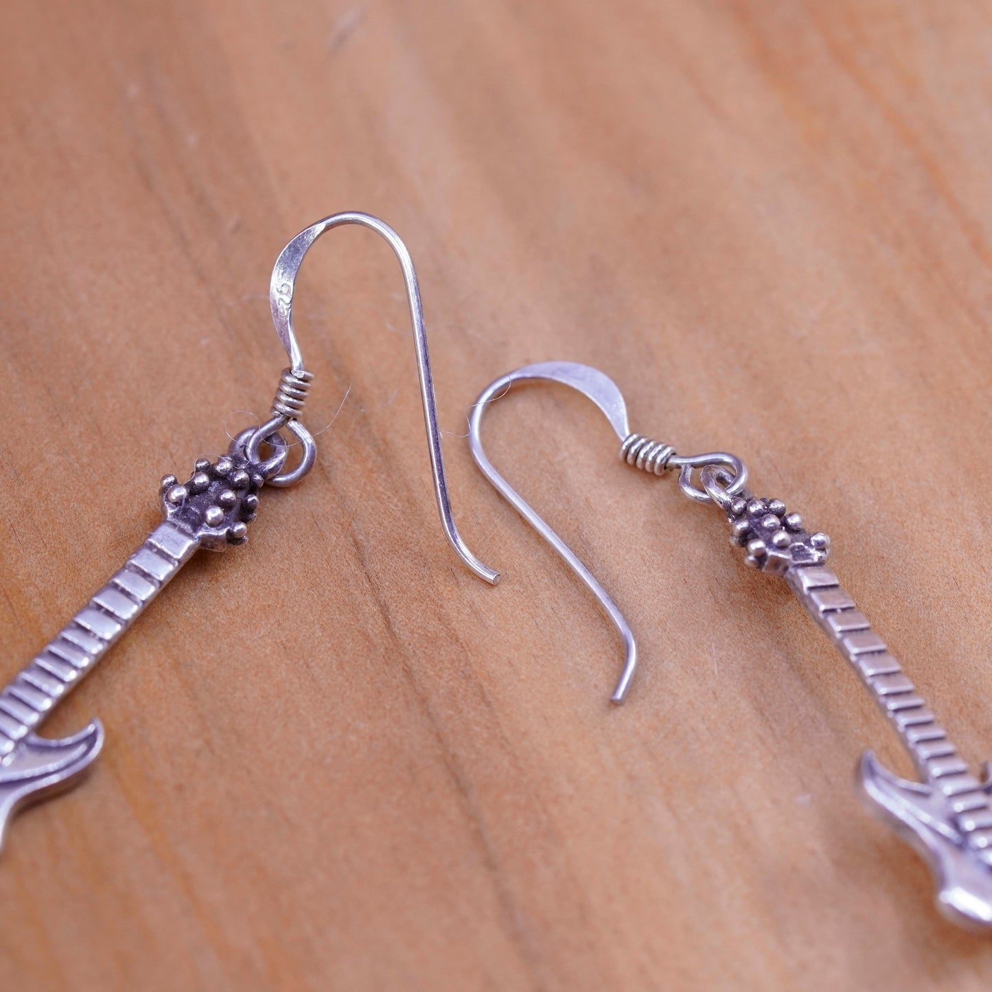 Vintage Sterling silver handmade earrings, 925 Electric guitar