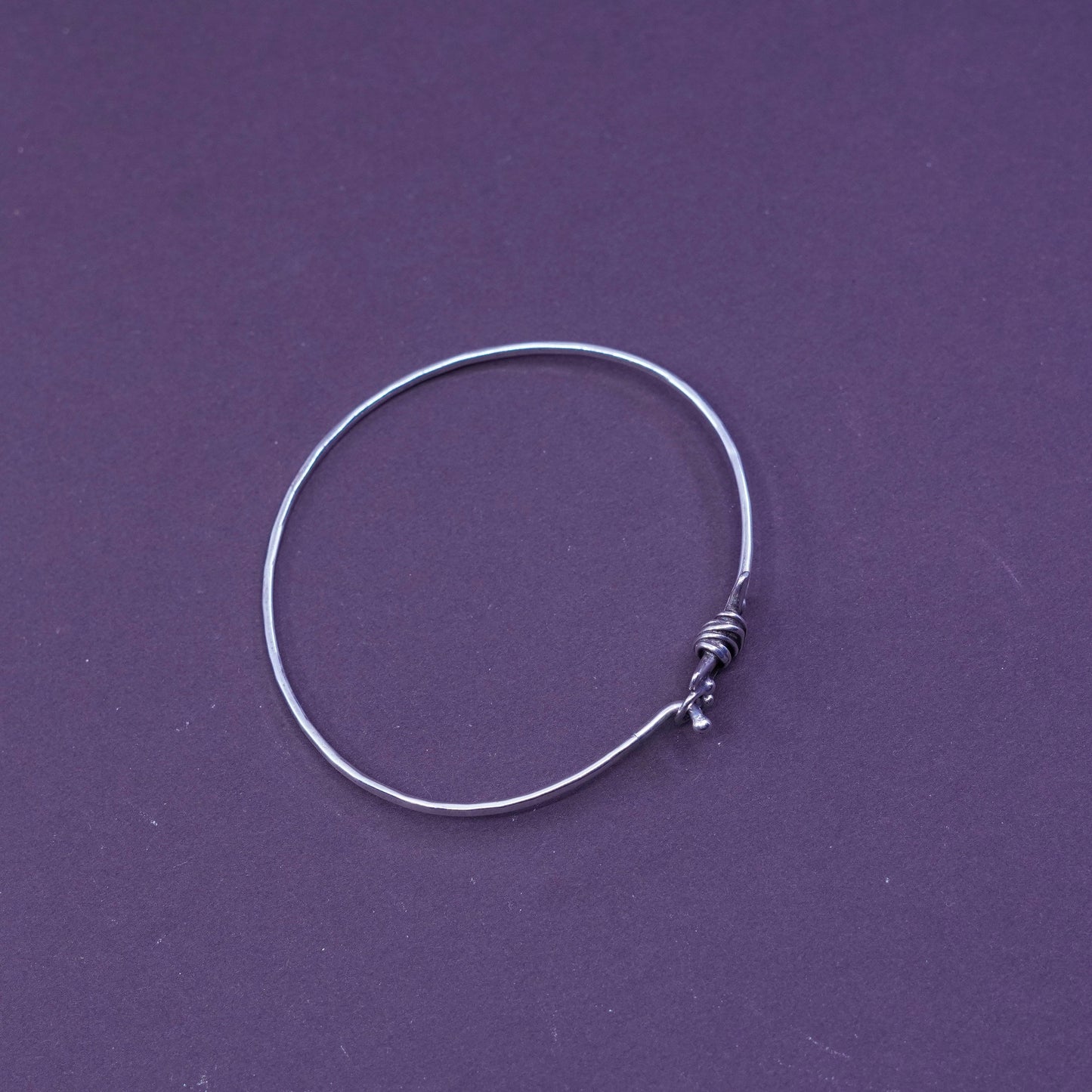 7”, sterling silver handmade bracelet, 925 hinged bangle with wired detail
