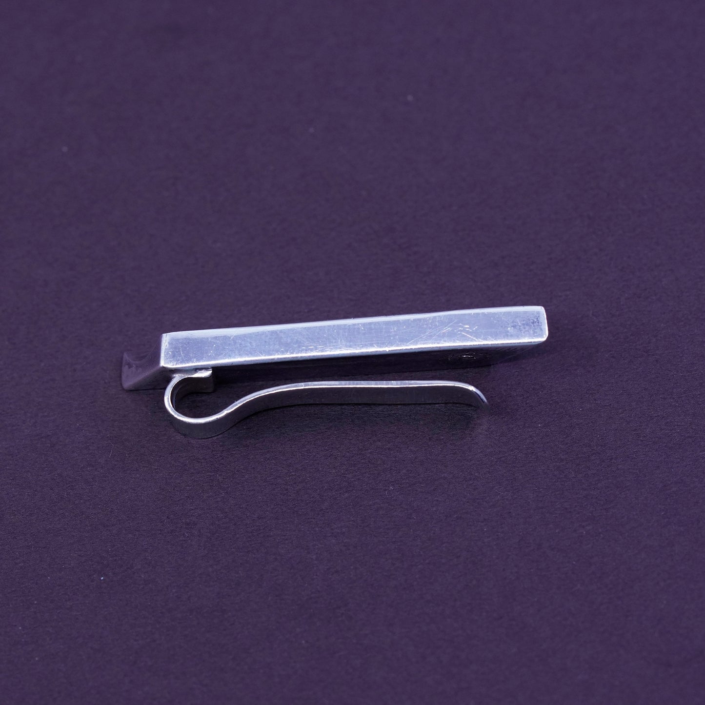 Vintage mexico sterling silver handmade tie clip, modern 925 ribbed tie clip