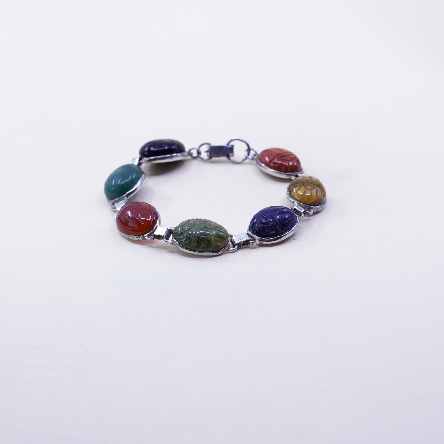 7”, GM sterling 925 silver bracelet, golden tiger eye jasper jade lapis onyx