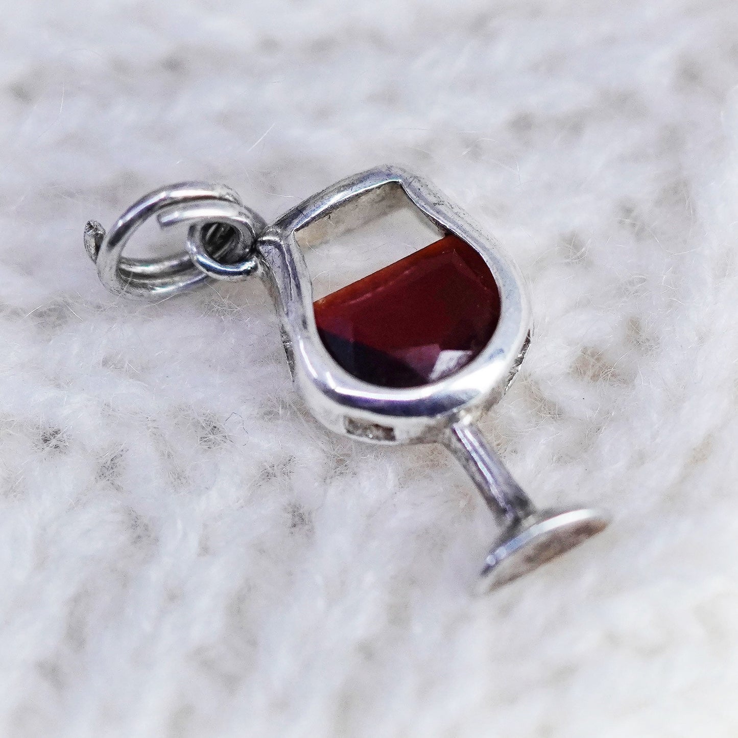 Vintage sterling silver handmade pendant, 925 wine glass charm with ruby