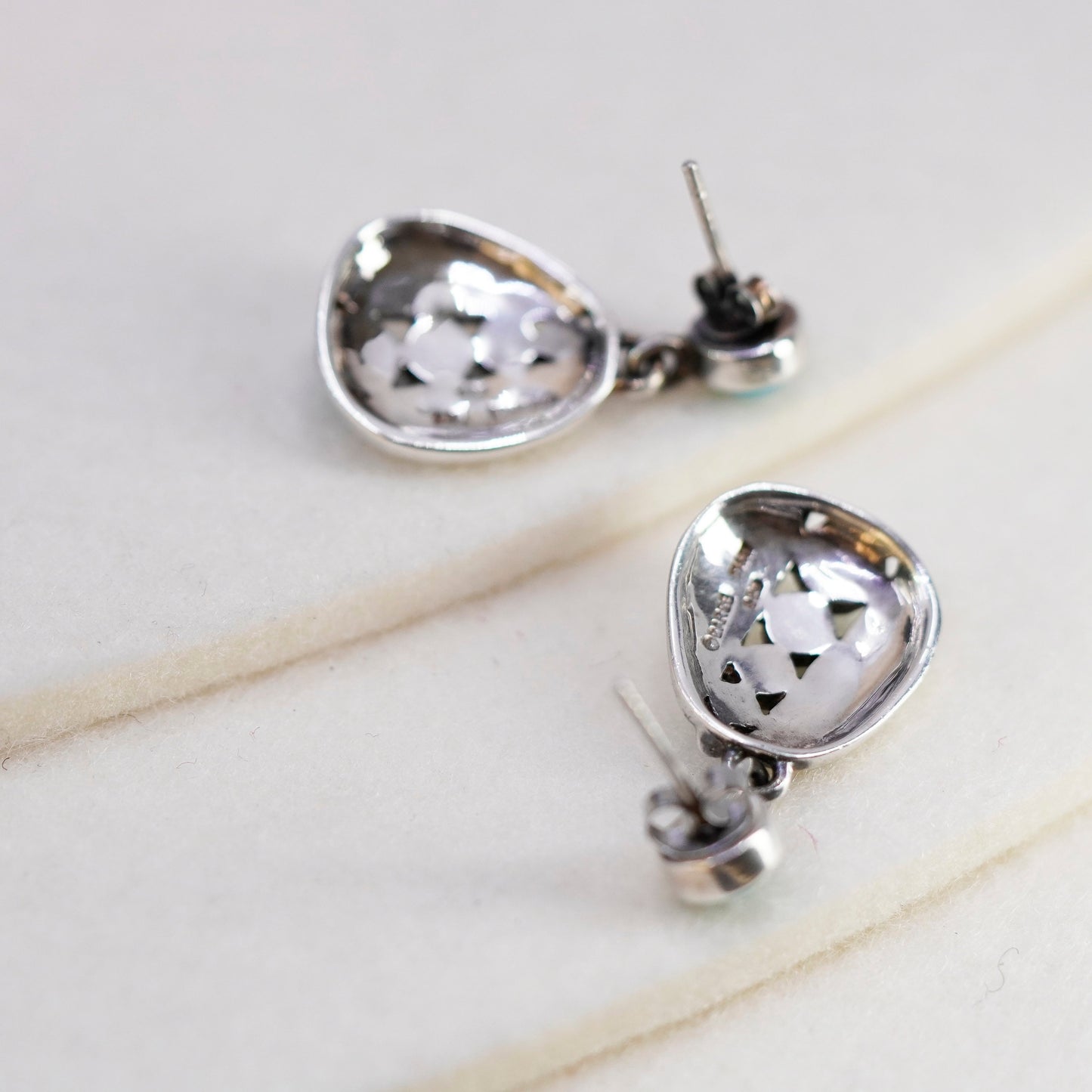 Vintage Sterling 925 silver handmade earrings with blue larimar beads