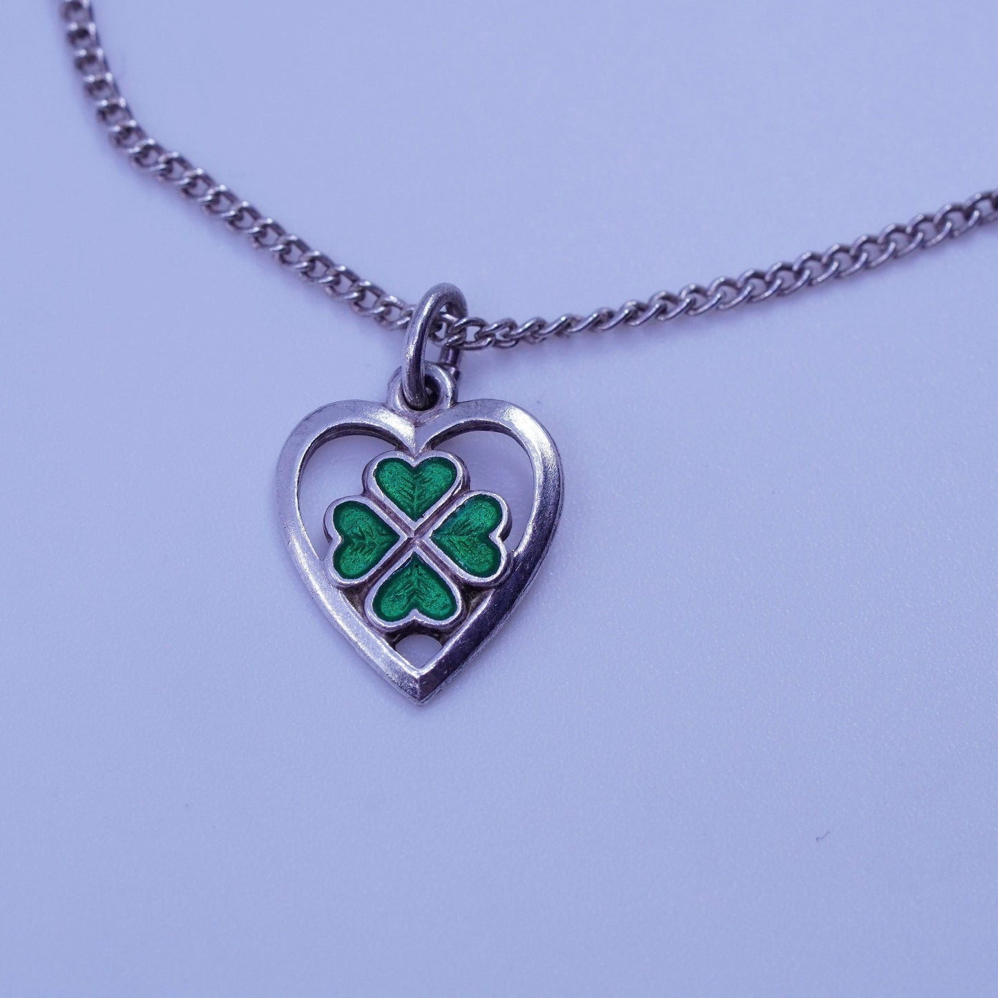 6.5”, Sterling 925 silver handmade bracelet, curb chain clover Baum charms