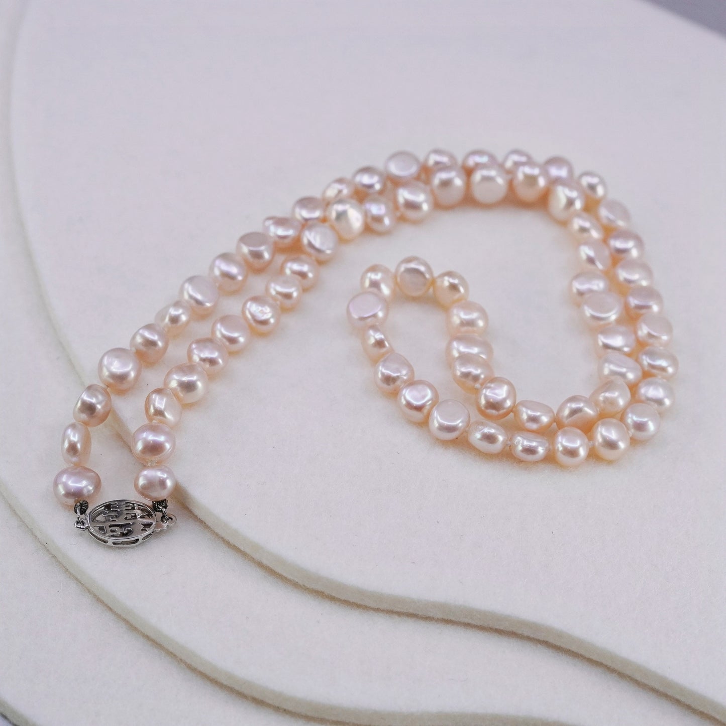 20”, freshwater pearl necklace Sterling 925 silver clasp “happiness longevity