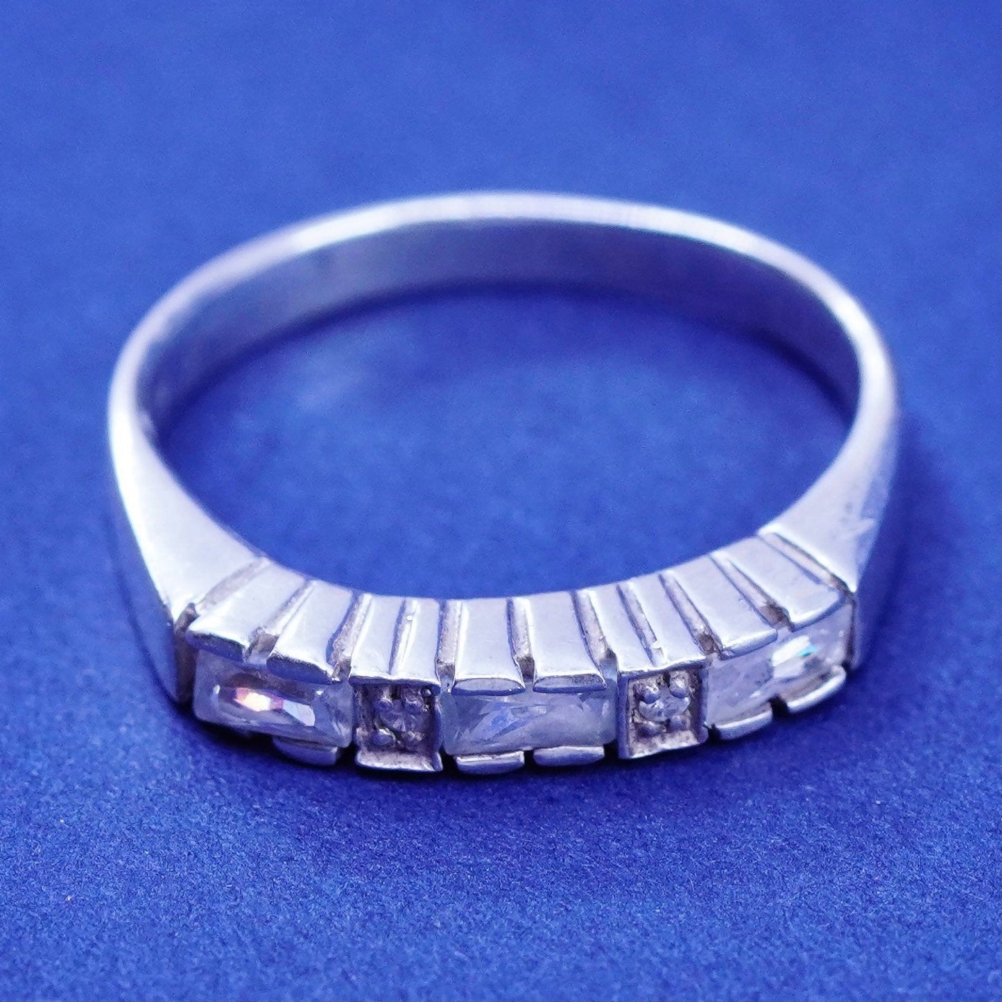 Size 5.25, vintage Sterling 925 silver handmade ring, 925 wedding band with Cz