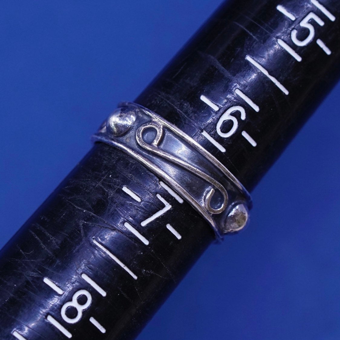 sz 6.5, vtg mexico Sterling silver handmade ring, 925 swirl bead band