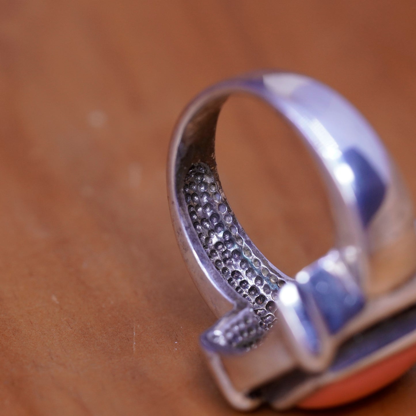 Size 8, antique Sterling silver ring with orange onyx cz, southwestern 925 band
