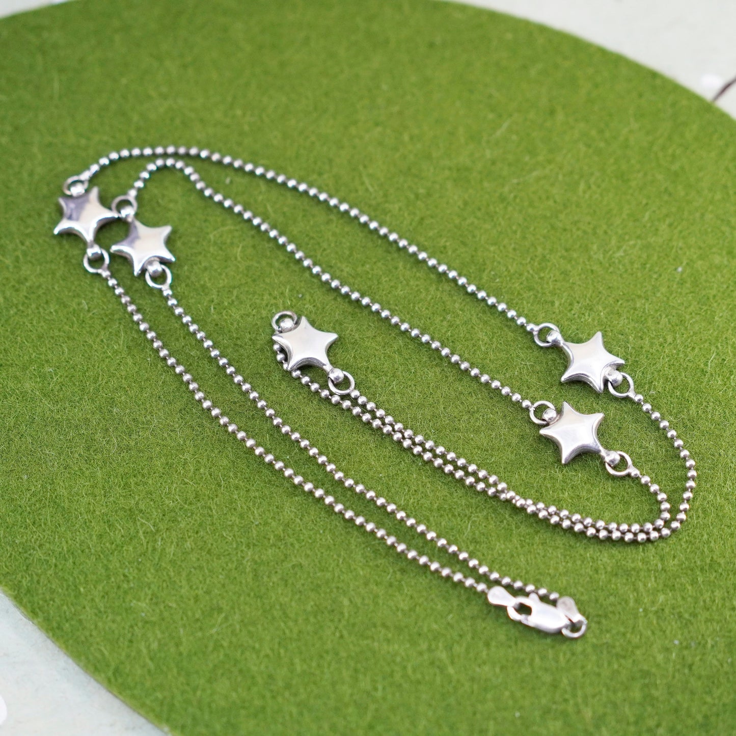 28”, vintage sterling silver 925 necklace, bead chain with star details