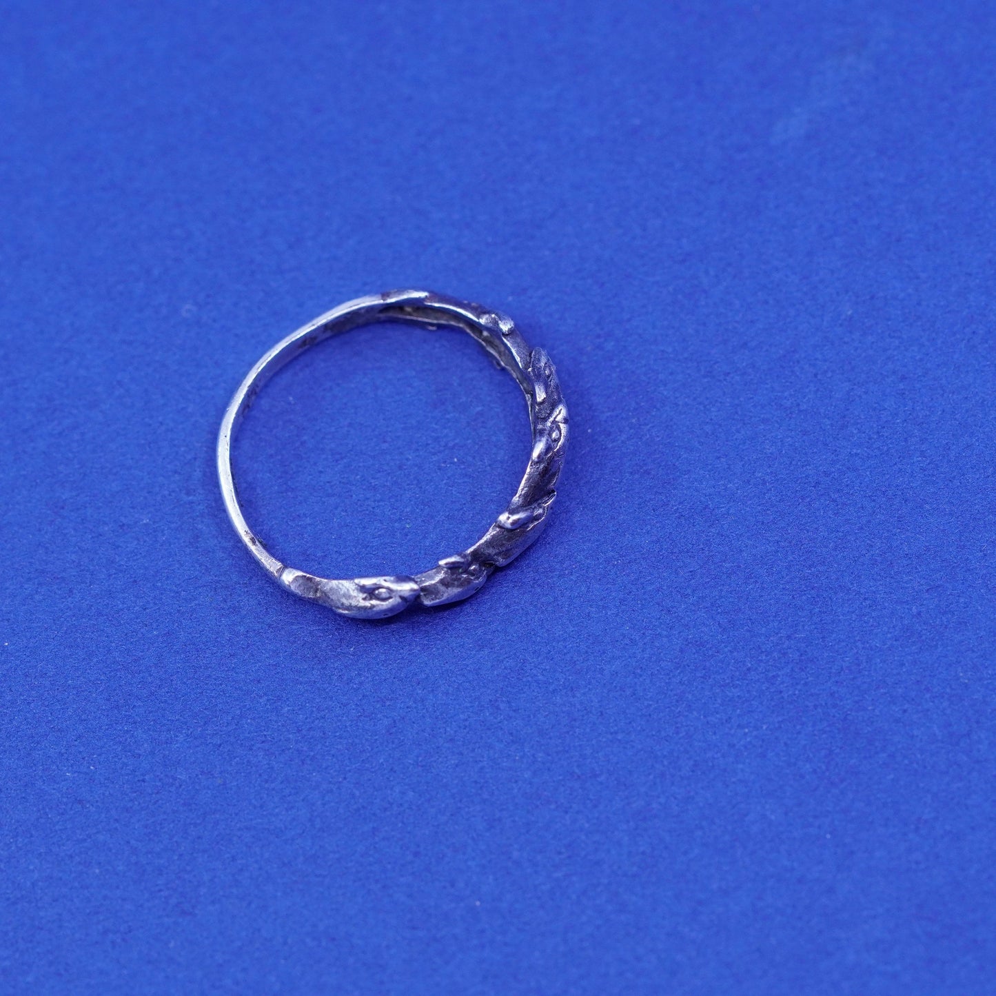 Size 8, vintage sterling silver handmade ring, 925 dolphin wrap band