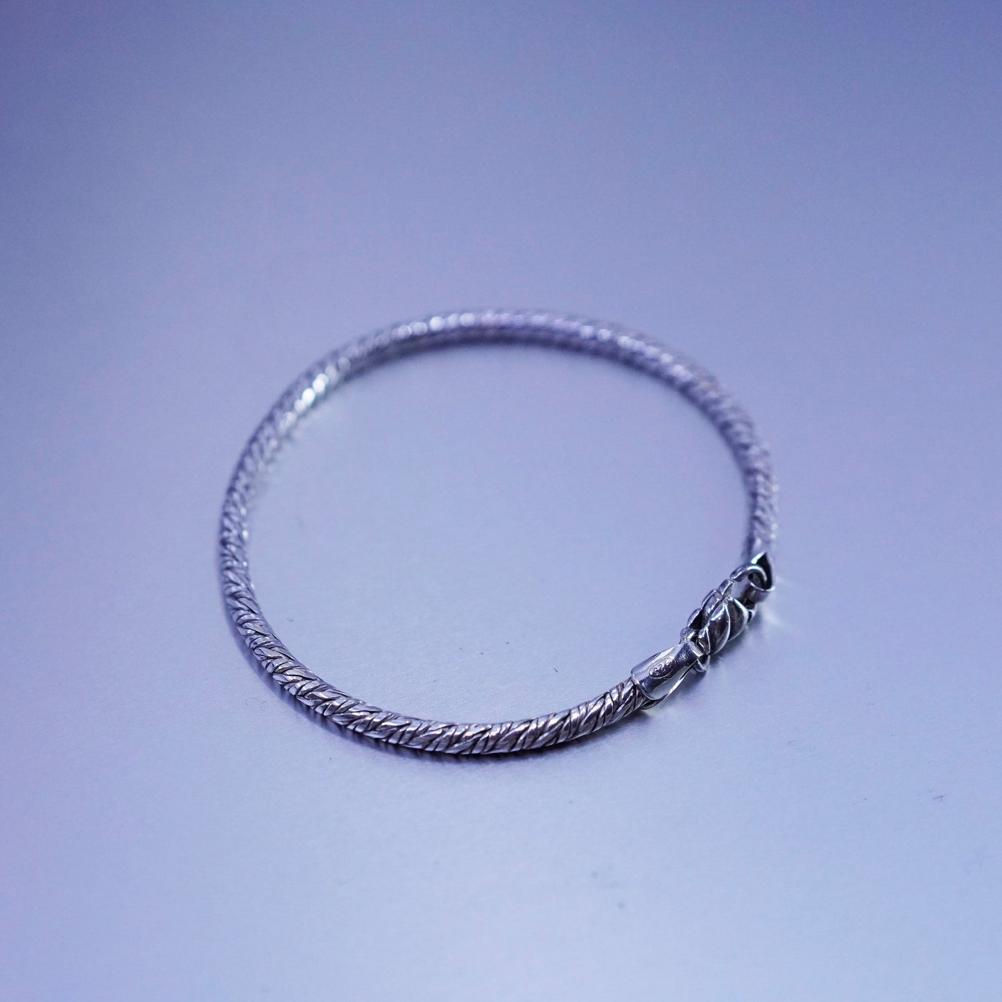 7”, 3mm, Sterling 925 silver handmade bracelet, textured bold snake chain
